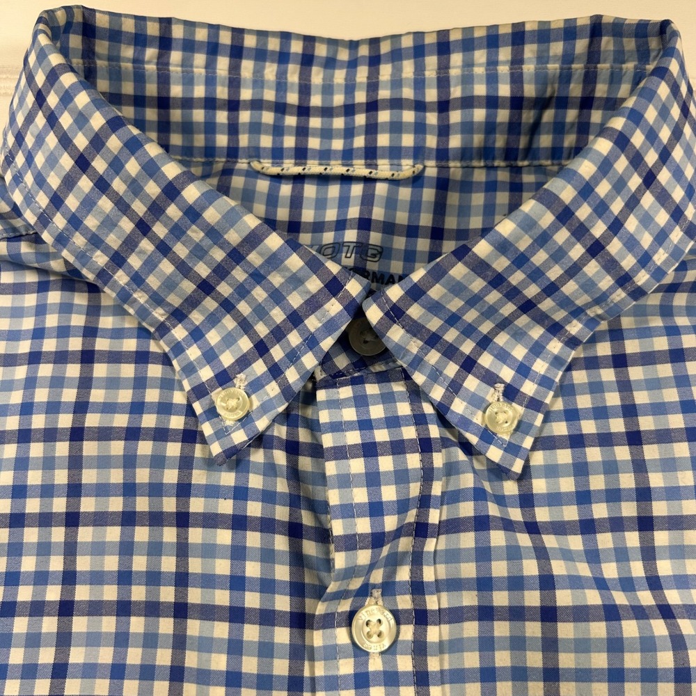 Vineyard Vines OTG Performance Shirt Mens L Blue Navy White Plaid Nylon Stretch